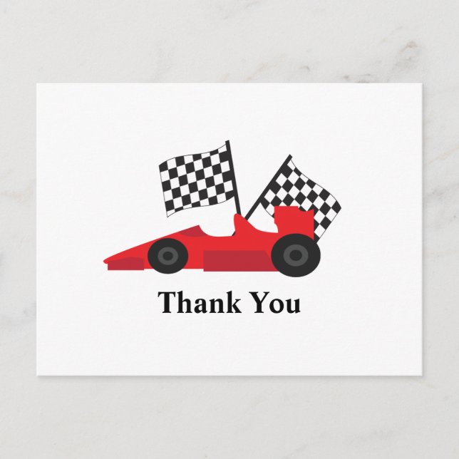 Red Race car with Chequered Flags Postcard (Front)