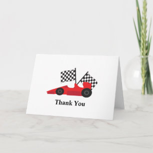 Red Race car with Chequered Flags Thank You Card
