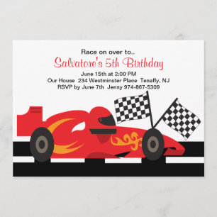 Red Race Car with Flames Boys Birthday Invitation