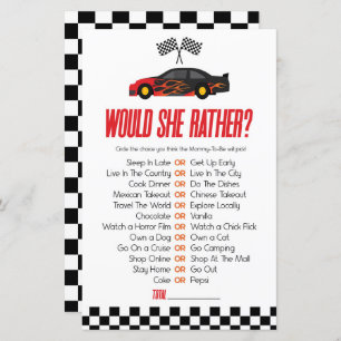 Red Race Car Would She Rather Baby Shower Game