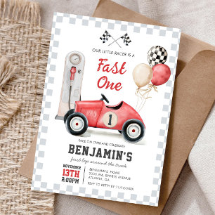 Red Racecar First Birthday Boy Party Invitation