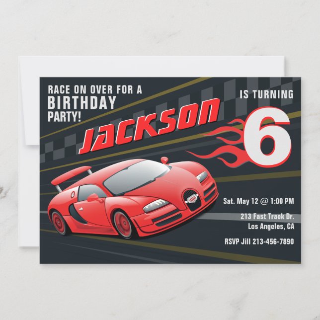 Red Racecar Racing Birthday Party Invitation (Front)