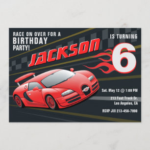 Red Racecar Racing Birthday Party Invitation
