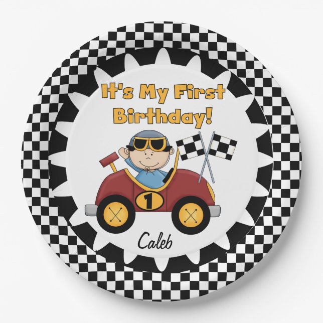 Red Racing Car 1st Birthday Paper Plates (Front)