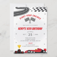 Red Racing Car Birthday Party Invitation 