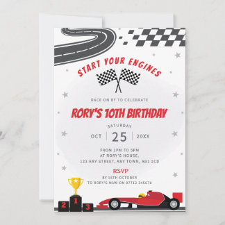 Red Racing Car Birthday Party Invitation 