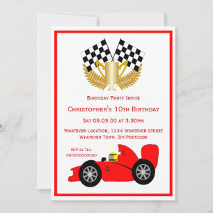 Red Racing Car Birthday Party Invitation