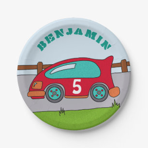 Red Racing Car Birthday Party Paper Plate