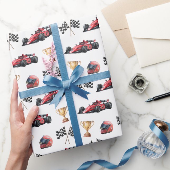 Red Racing Car Birthday Wrapping Paper (Gifting)