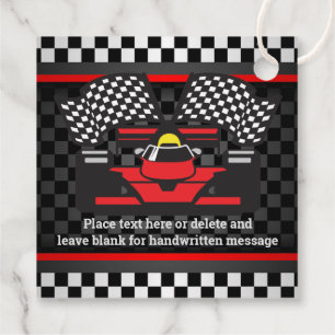 Red Racing Car Chequered Design Favour Card Tags