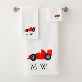 Red Racing Car Design Monogrammed Bath Towel Set