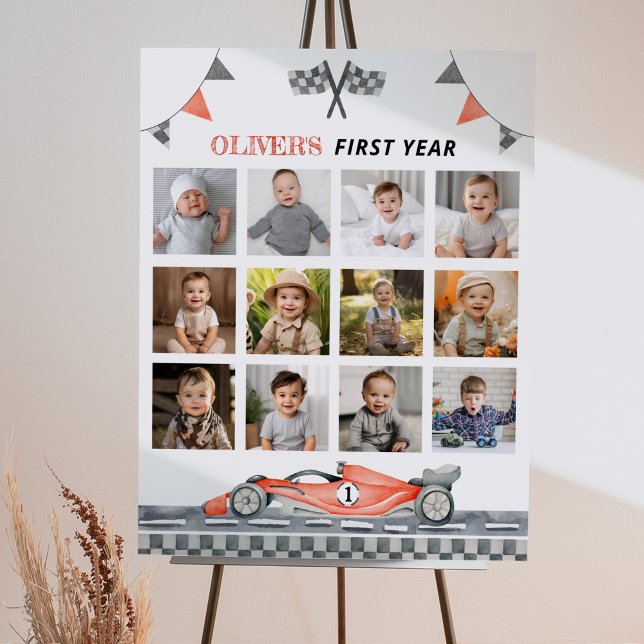 Red Racing Car First Birthday Party Milestone Sign (Creator Uploaded)