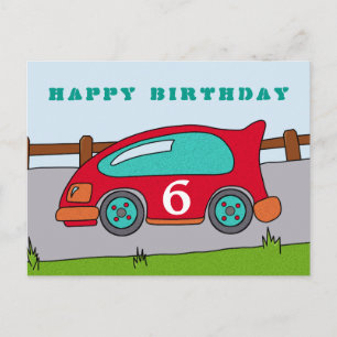 Red Racing Car Happy Birthday Postcard