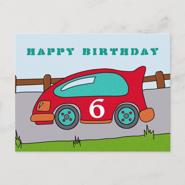 Red Racing Car Happy Birthday Postcard (Front)