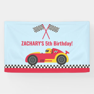 Red Racing Car Kids Birthday Party Backdrop Banner