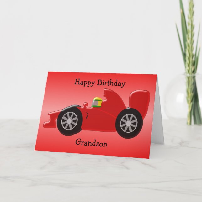 Red Racing Car Personalised Grandson Birthday Card (Front)