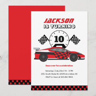Red Racing Car Race Kids Boys Birthday Invitation