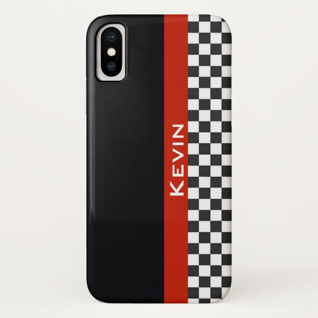 Red Racing Stripe Design iPhone X Case (Back)