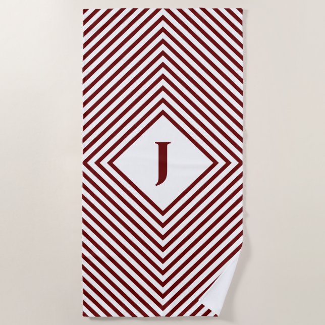 Red Radiating Rhombuses with Central Letter Beach Towel (Front)