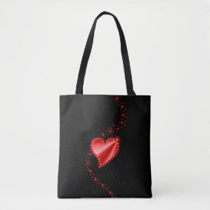Red Rainbow Heart with Stars on Black Tote Bag