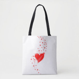 Red Rainbow Heart with Stars Tote Bag