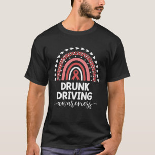 Red Rainbow Ribbon Love Support Drunk Driving Awar T-Shirt