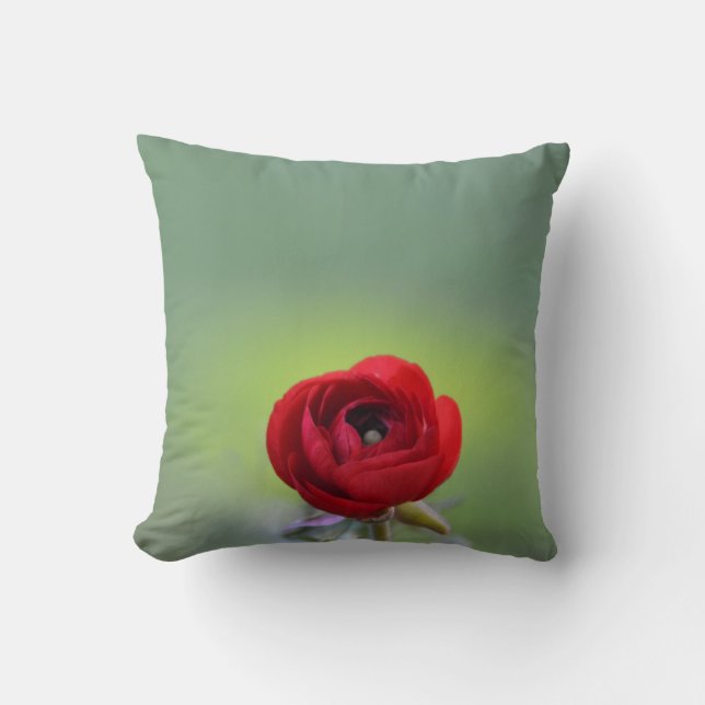 Red Ranunculus Blossom Throw Pillow (Front)