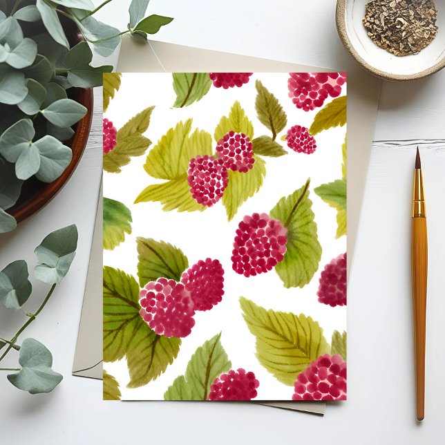 Red Raspberries Watercolor Fruit Painted Postcard (Creator Uploaded)