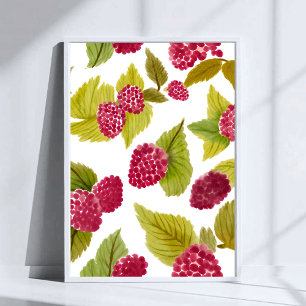 Red Raspberries Watercolor Fruit Painted Poster