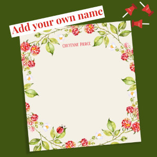 Red Raspberry   Floral Nature Garden Personalised Notepad