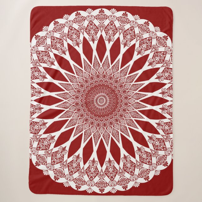 Red Raspberry Tristyns Mandala Sherpa Blanket (Front)