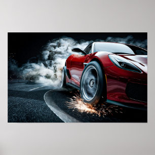 Red RdSleek Racing Sports Car Drifting #7 Poster