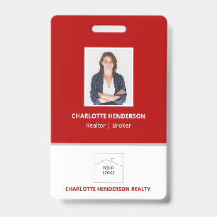 Red Real Estate Agent Photo Logo Badge ID Badge