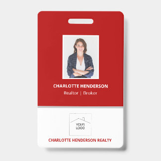 Red Real Estate Agent Photo Logo Badge ID Badge