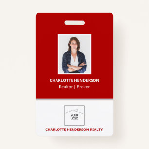 Red Real Estate Agent Photo Logo Badge ID Badge