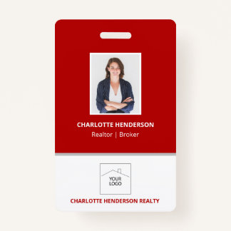 Red Real Estate Agent Photo Logo Badge ID Badge