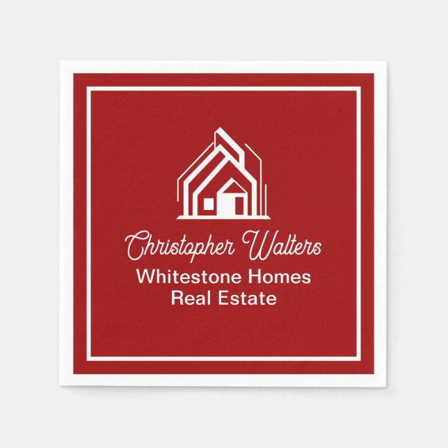 Red Real Estate Company Custom Realtor Napkin (Front)