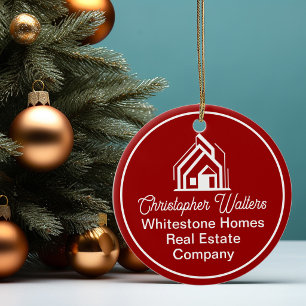 Red Real Estate Company Customised Christmas Ceramic Tree Decoration