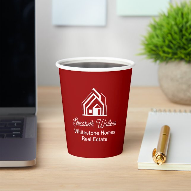 Red Real Estate Company Customized Realtor Paper Cups (Insitu)