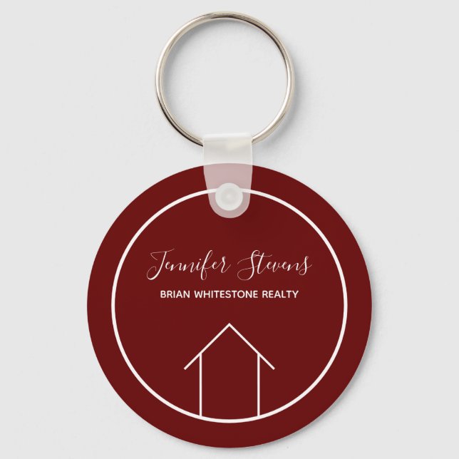 Red Real Estate Company Modern Personalized Realty Key Ring (Front)