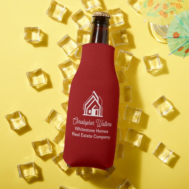 Red Real Estate Company Personalized Realtor Bottle Cooler