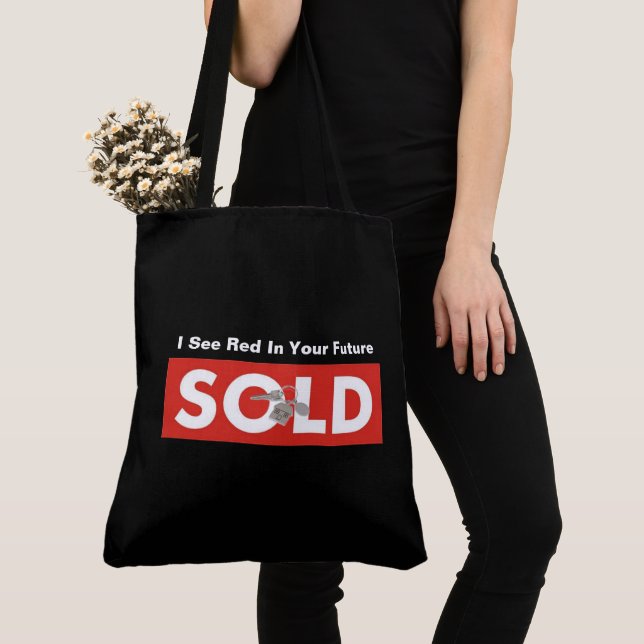 Red Real Estate Sold Sign Tote Grocery Shopping (Close Up)