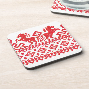 Red rearing horses coaster