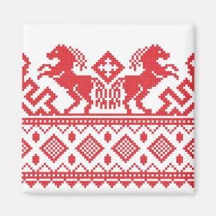 Red rearing horses magnet