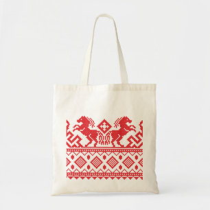 Red rearing horses tote bag