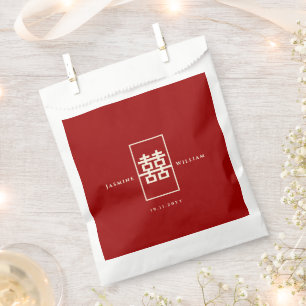 Red Rectangle Double Happiness Chinese Wedding Favour Bags