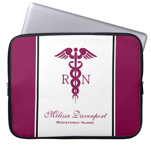 Red Red Caduceus Nurse Medical Symbol Laptop Sleeve (Front)