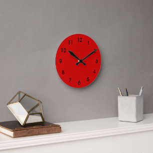 Red-red, party red, solid colour, round clock