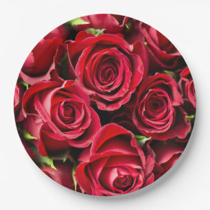 Red, red roses paper plate