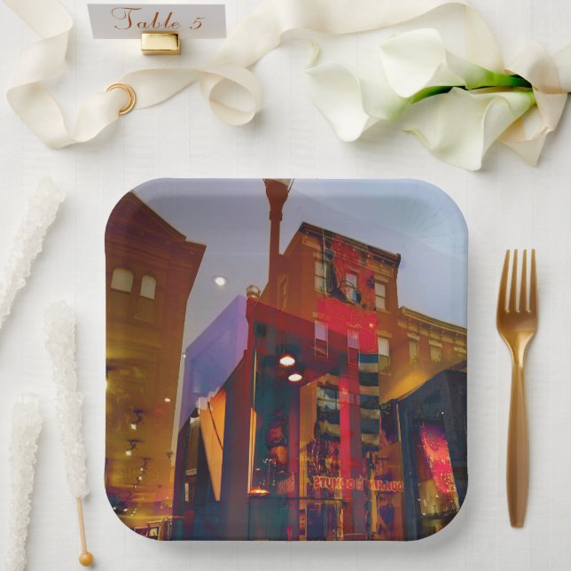 Red reflections on the street of Philadelphia Paper Plate (Wedding)